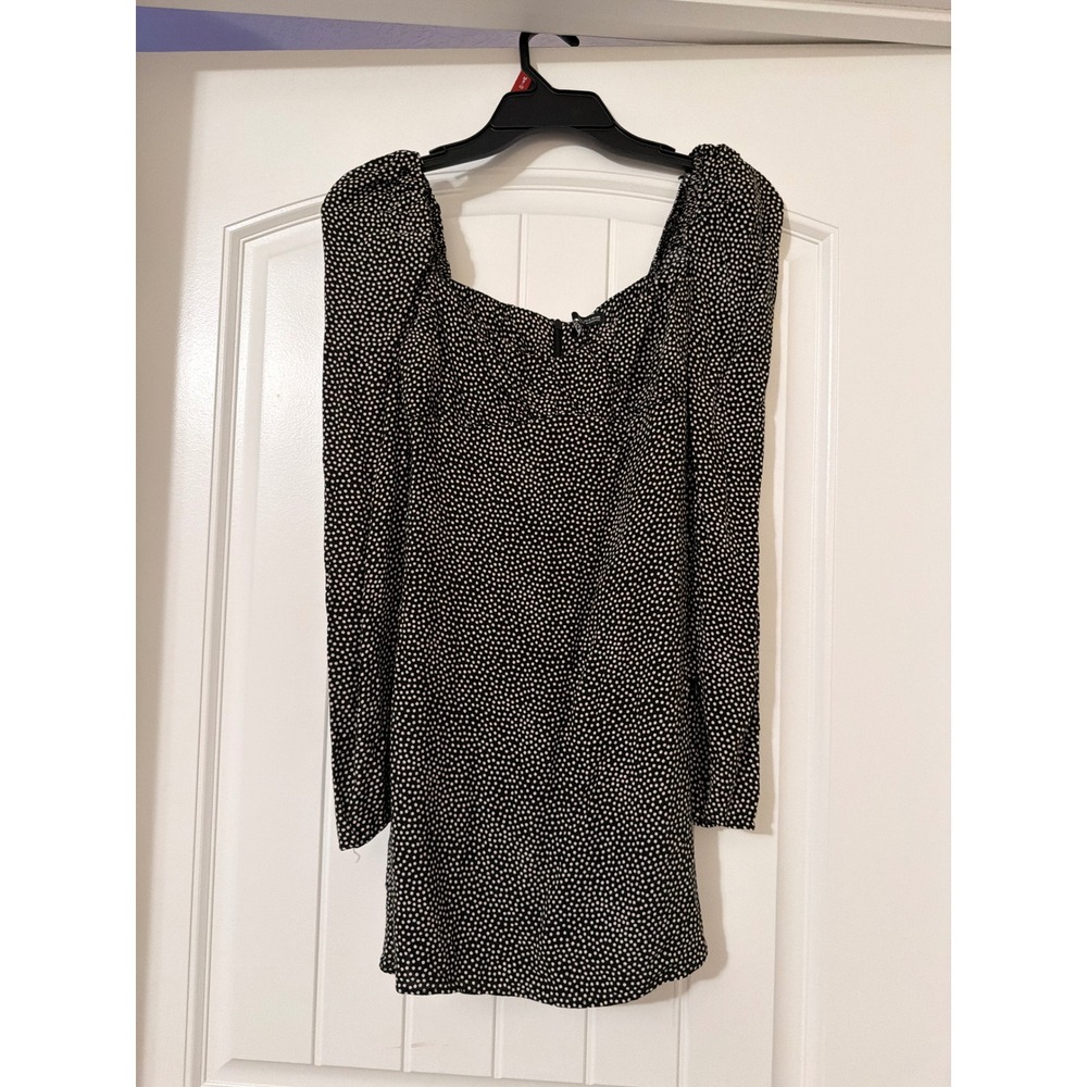 Zara Polka Dot Mini Dress Black White Square Neck Long Sleeve Small NWOT